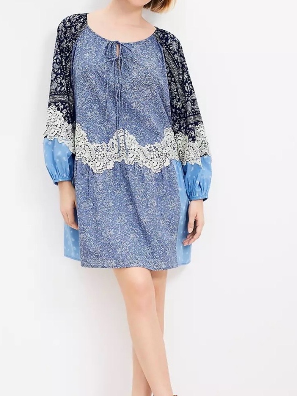 NWT LOFT Paisley Shift Dress Size XLP 100% Cotton Lace Boho Prairie Cottagecore
